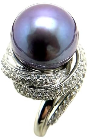 15mm Natural Freshwater Pearl Ring Round Deep Purple Large Pearl Sterling Silver 925 Statement Open Rings for Women s Adjustable Engagement Rings Anniversary Wedding Band Jewelry s