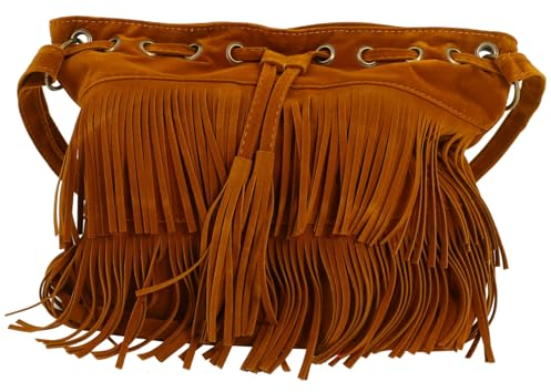 Holibanna Bucket Umhängetaschen Für Damen Abschlussschärpe Leder Umhängetasche Mit Fransen Fransentaschen Für Frauen Braune Fransen Tasche Western Tasche Damen Fräulein Eimer Quaste
