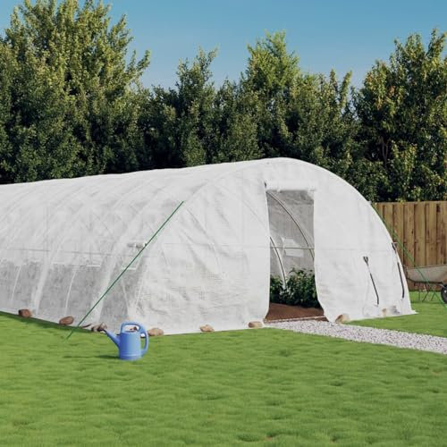 ShCuShan Serre avec Cadre en Acier Blanc 110 m² 22x5x2,3 m,Carport Abri Voiture,Serre Tunnel