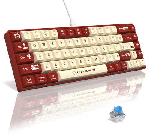 AJAZZ AK680 65% Teclado mecánico para Juegos Hotswap con Cable,Anti-Ghosting portátil de 68 Teclas,Iluminación de Arco Iris programable,Sándwich EVA,Ergonómico,Interruptor Azul para Mac/Win-Rojo