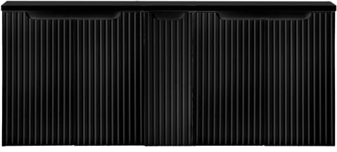 Lomadox Meuble de salle de bain double lavabo 140 cm, noir, avant rainuré, sans poignée