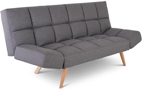Raburg Schlafsofa, 2-Sitzer, klappbare 2-in-1-Funktion: Sofa und Gästebett, Stoff, Metallbeine Holzoptik, verstellbare Armlehnen, Liegefläche: 180 cm breit x 110 cm tief, Dunkelgrau, Yara