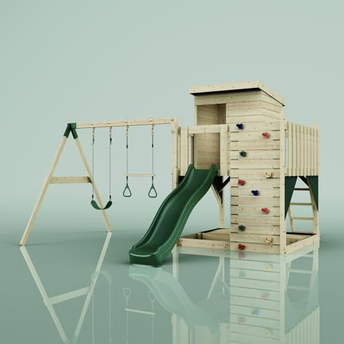 PolarPlay Spielturm Björn aus Holz in Grün Trapezstange