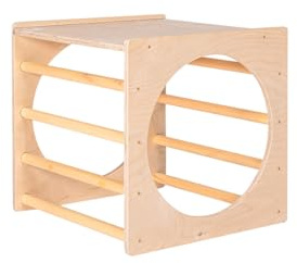 mamikids - Cubo Montessori Multiattività con Struttura per Arrampicata, Gioco Educativo Montessoriano in Legno Naturale con Tunnel, Ideale Come Tavolino Bambini - Made in Italy
