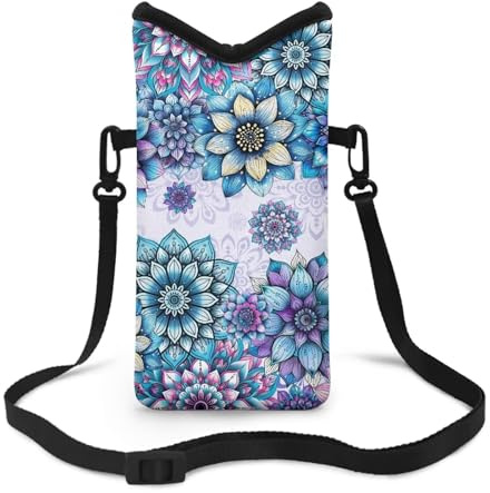 Garucesta Men Women Crossbody Cell Phone Purse Universal Mobile Phone Bag Purse with Shoulder Strap Bag Pouch Fits Most Smartphones for Travel, Beach, Bohemian Floral Blue Purple