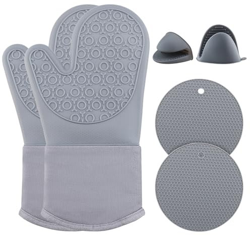 Foyadream Guanti da Forno Silicone, 6 Pezzi Presine e Guanti da Forno Guanti da Cucina Guanti da Forno e Cotone Resistenti Fino a 230 °C per Cucinare, Grigliare, Cuocere