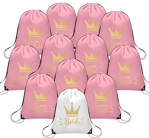 Lot de 12 sacs de gym Team Bride JGA pour enterrement de vie de jeune fille avec cordon de serrage - Cadeaux pour mariée - Accessoires JGA pour femme
