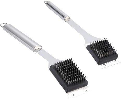 Cepillo para barbacoa de acero inoxidable, 40 cm, cepillo de limpieza para barbacoa con mango, cepillo de alambre de acero inoxidable, limpiador de parrilla con raspador, accesorio para barbacoa para