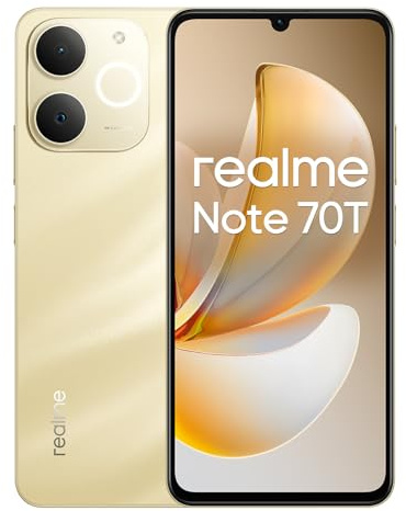 realme Note 70T 4G Smartphone 4+64GB, Gold, 6.75-inch screen, 90Hz display, 6000 mAh battery, 32 MP camera, powerful octa-core processor, ArmorShell Protection, IP54