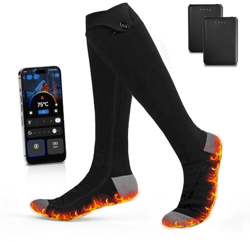 Rppiup Calcetines calefactables, 5 V, 5000 mAh, calcetines calefactables para mujer y hombre, batería recargable, 70 ℃, calentador de pies con 4 temperaturas ajustables para invierno, camping, caza