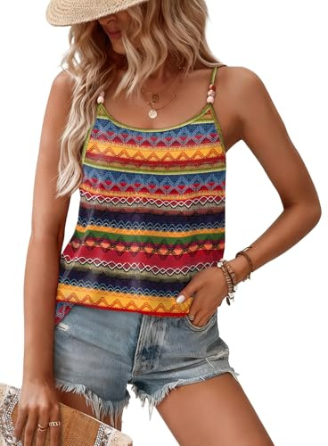 Aokosor Ladies Tops, Summer Vest Tops with Adjustable Spaghetti Straps, Pleated Sleeveless Tank, Women's Clothing, Regular Size, UK