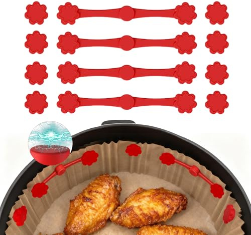 Tmefoy Magneter för Airfryer bakpapper, 12 stycken silikonmagnetiska spännen för varmluftsfritös, magneter för luftfryer för fixering av engångsbakpapper, förhindra pappersförbränning