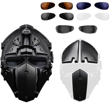 Noir, Équipement Tactique Intégral Casque avec Visière, Lunettes De Protection Et Ventilateur pour L'entraînement, Le Cosplay Et Les Accessoires De Cinéma