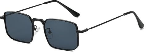 LJCZKA Gafas de Sol Rectangulares Retro Hombre Mujer Gafas Cuadradas Vintage Montura Metálica Protección UV400 (Negro Gris)