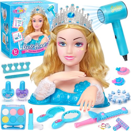 Styling Head Doll for Kids Ages 3-8 | Hair Styling Set with Dryer & Makeup