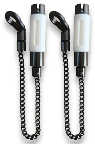 TJR Tackle 2 x Mag Pro White Bite Indicators Bobbins with Magnetic Line Clip, Short 14cm Chain, Metal dog leg For Fishing Bite Alarms