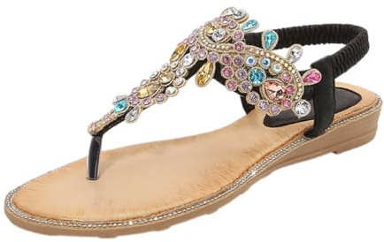 YIzdegg platta sandaler damer sommar storlekar strass bohemia T-remmar kvinnor mjuka sulor sommarskor gummiband Slingback eleganta vackra flickor strandskor inomhus/utomhus
