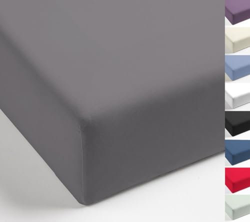 MISTRAL HOME Spannbettlaken Perkal Uni Bettlaken Laken Ägyptische Baumwolle 90x190-100x200 / 140-160x200 / 180-200x200 cm, Farbe:Dark Grey, Größe:140x200cm