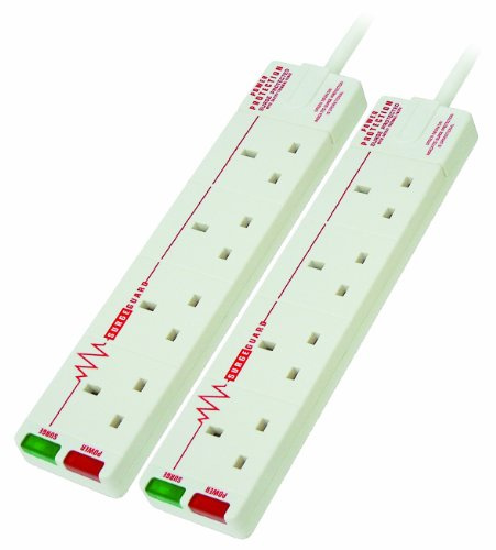 Masterplug SRG42/2 4-Gang Surge Protected with 2m Extension Lead - White (Twin Pack)