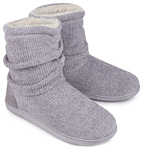 LongBay Damen Stiefel Hausschuhe Winter Chenille Strickwarme mit Memory Foam Weiches Fleece Booties