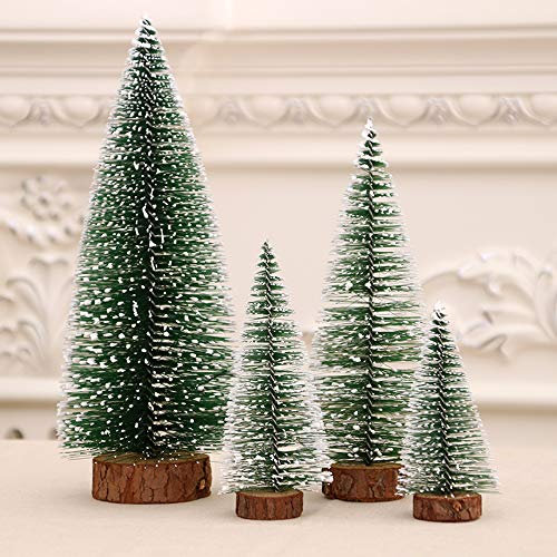 Mini Christmas Tree 8 Pcs Snow Frost Sisal Trees Desktop Mini Pine Tree Bottle Brush Trees for Christmas Party Home Decoration(2 Size: 10/15cm Height)