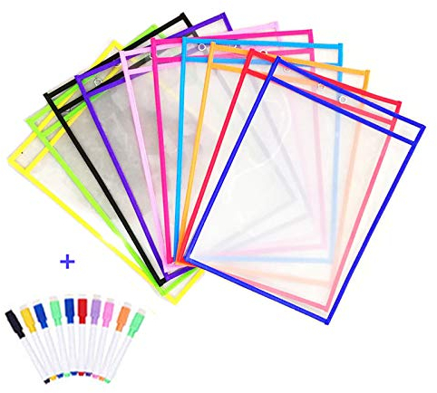 Dry Erase Taschen, 10 Stück Wiederverwendbare Trocken Abwischbare Taschen,Arbeit Erase Schreibwaren Lieferungen für Büro und Schule,35.5×25.5 cm