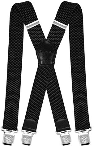 Decalen Hosenträger für Herren Breit 4 cm mit sehr Starken 4 Metall Clip Lang Einheitsgröße für Männer Einstellbar und Elastisch X Style (Schwarz)