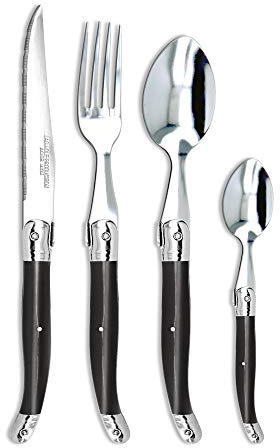 Laguiole Production - Ménagère 24 pièces - Set de Couverts de Table Acier INOX et ABS pour 6 Personnes - Solidité Extrême - Compatible Lave-Vaisselle - Manche Ergonomique - Noir