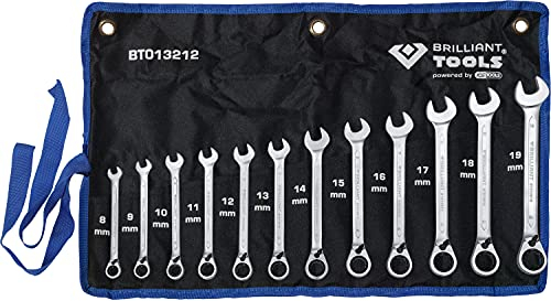 BRILLIANT TOOLS BT013212 Juego de llaves de estrella de carraca, conmutables, 12 pzs, 8-19 mm [Powered by KS TOOLS]