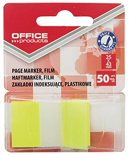 Office Products 14223121-06 Index Haftstreifen Standard Tabs Sticker Lesezeichen/Gelb/Mini-Haftmarker aus 60 µm PP-Folie/ 25x43 mm/ 1x50 Blatt/Textstreifen Beschreibbare