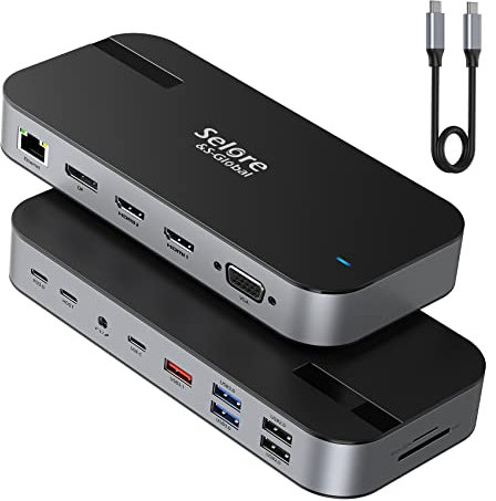 Docking Station Dual Monitor 2HDMI DisplayPort VGA Laptop USB C Dock Quad Monitor, USB C Docking Station with 1m Cable Dual HDMI DisplayPort VGA RJ45 Ethernet 100W PD Audio SD/TF 6 USB (Up to 10Gbps)