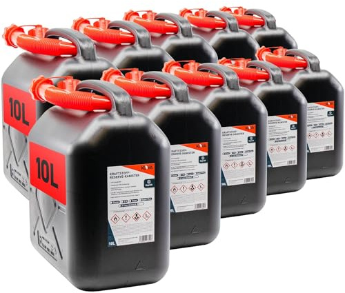 KOVA 10x Benzinkanister 10L SCHWARZ Kunststoff Dieselkanister Reservekanister Kraftstoffkanister 10 L Liter ltr Wasserkanister für Benzin Diesel Wasser AdBlue 10-Liter-Kanister Petrol Can Kanister