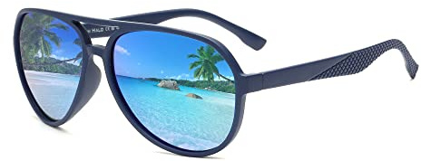JIM HALO Lunettes de Soleil Polarisées Hommes Femmes, Rétro Pilotes Lunettes de Soleil pour la Pêche Bleu/Miroir Bleu