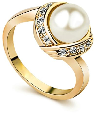 ACEFEEL Fashion Cocktail Pearl Rings for Women Costume Jewelry Statement Ring R103 (Gold, 7)