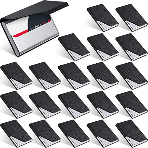 Yexiya 20 Pieces PU Leather Business Card Holder with Magnetic Closure Stainless Steel Slim Wallet Case for ID Credit Card Women Men(Black)