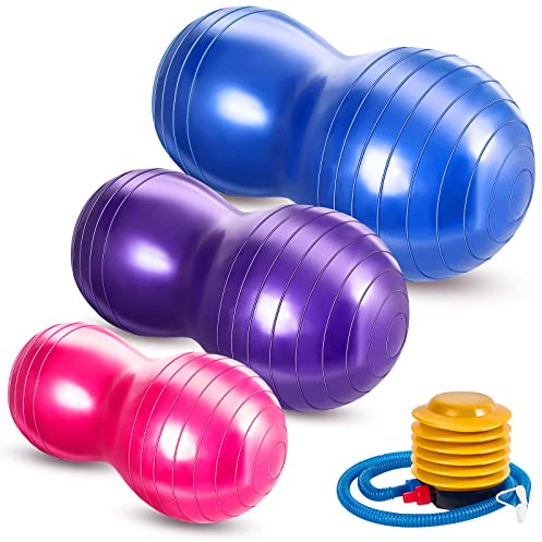 Jexine Peanut Ball for Kids Therapy - 3-Piece Anti-Burst Set, Yoga Balance Exercise Ball for Pregnancy & Home Gym, Includes 1 Pump & 3 Size Options(Classic Color)