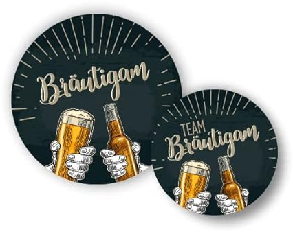 JGA-Button-Set Bier I 1x Bräutigam (Ø50mm) + 10x Team Bräutigam (Ø37mm) I Hochzeit JGA Party Anstecker | Männer | Bierflasche | Prost