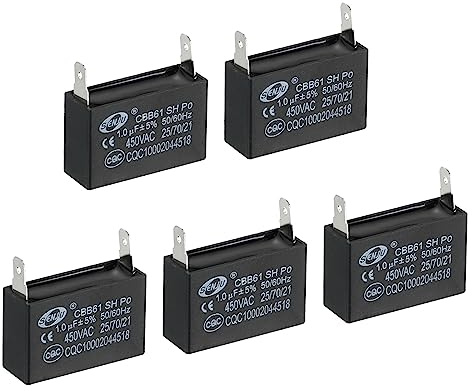 PATIKIL 5 st. CBB61 takfläkt kondensator 1uF 450 V AC 50/60 HZ endast användning med 2 pennor för luftkonditionering fläkt motor start drift kondensatorer 35 x 24 x 22 mm