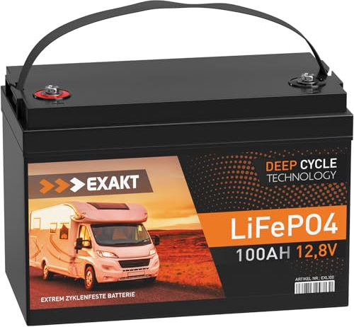 EXAKT LiFePO4 100Ah 12V inkl. BMS Lithium Batterie Solarbatterie Akku Wohnmobil Solar Bootsbatterie USV
