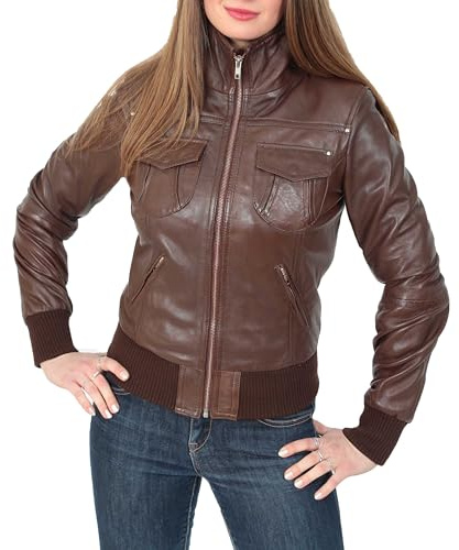 A1 FASHION GOODS Chaqueta bomber de piel auténtica para mujer, moderna, ajustada, abrigo Tessa