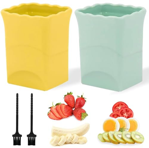 2 Pack Strawberry, Egg, Cup Slicer - Sharp Stainless Steel Blade for Soft Fruits - Banana, Kiwi - Quick Fruit Salad Maker (Yellow/Green)