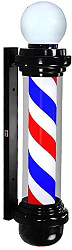 SAeWare Barber Pole LED Barber Shop Sign Pole Light Rotating Illuminated Light Hair Salon Shop Beauty Sign Wall-Mounted Lamp Red White Blue Stripes with Globle Lamp