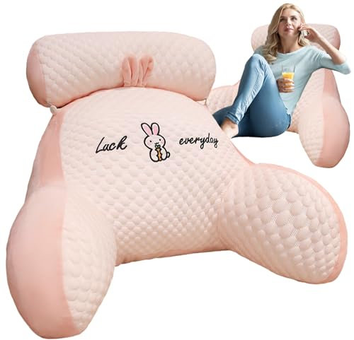 Lesekissen Bettauflage Kissen, 70x50cm Super Groß Erwachsenen Rückenkissen Zum Lesen mit Abnehmbarer Nackenrolle und Stützarm Zum, Komfortkissen Lesekissen für Bett Couch (Rosa, X-Large)