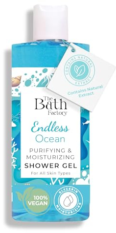 The Bath Factory Shower Gel for Body Wash | 100% Vegan & Ocean Soap Contains Natural Sea Salt | Moisturizing Liquid Soap as Bath Products for Men & Women | 13.5 Fl Oz (Endless Ocean)