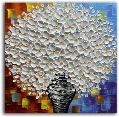 YaSheng Art - 3D Modern Textured Wall Art,Hand Painted Oil Painting, Modern Abstract Floral Oil Painting, Dining Room Wall Decor, Bedroom Wall Decor,Colorful Floral Paintings,Modern Home Office Wall Decor,24x24inch