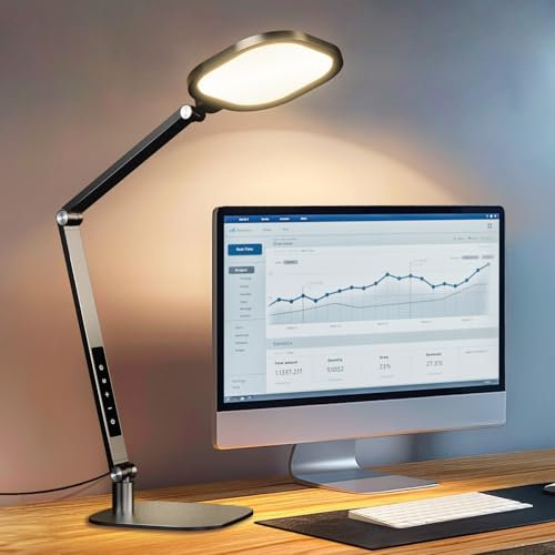 LitONES LED Desk Lamp with Swing Arm for Home Office, 1200LM Dimmable Desk Light for Study, Reading, Adjustable Table Lamp Task Light for Home Working, Desktop Lighting for Video Calls Streaming