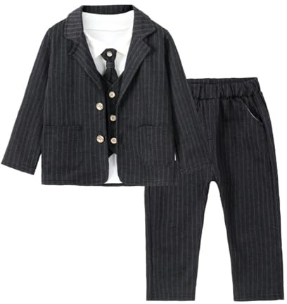 Lito Angels Rayure Costume Enfant Garcon Vetements de Mariage Ceremonie Gentleman avec Veste Taille 4 Ans, Noir