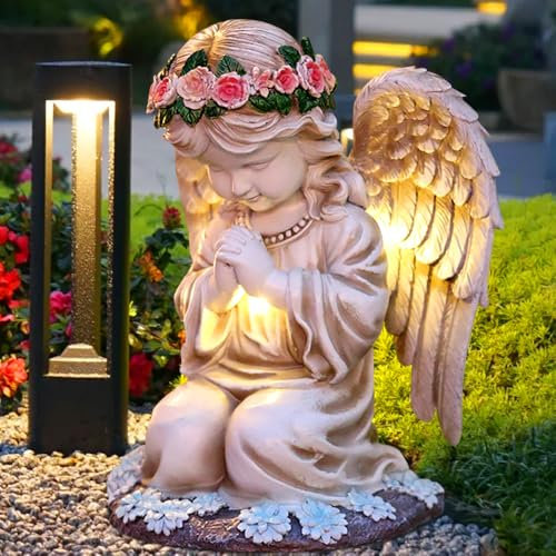 LYPPUL Lanterne Solaire Funeraire, Statues Solaires de Jardin, LumièRes Solaires Anges, Sculpture d'ange Féérique, Statue Jardin Exterieur DéCoration De Jardin ExtéRieur De CimetièRe