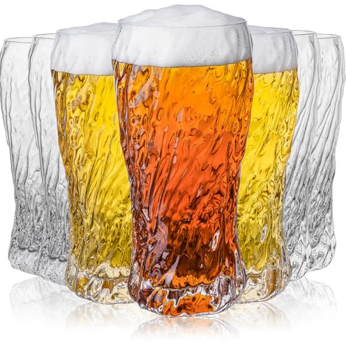 wookgreat Tall Beer Glasses, Set of 8 Hammered Glass Cups, highball glasses, 17oz Tumbler Drinking Glass Set, Cocktail Drinking Glasses, Water Cups, Bar Glassware, Juice, Iced Tea, Margarita