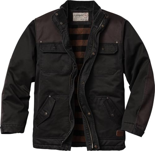 Legendary Whitetails mens Barn Chore Coat Vintage Work Jacket Waxed Cotton Water Resistant, Black, L